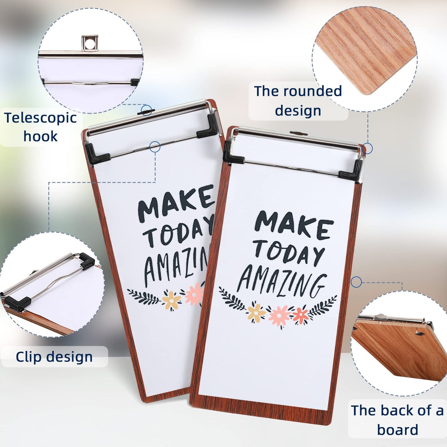 Harloon 50 Pcs Mini Wood Clipboard Check Presenters Bulk Small Wooden Clip Half Page Clipboard Check Presenter for Restaurants Waitress Guest Receipt Menu Holder, 8 x 4'' (Coffee)