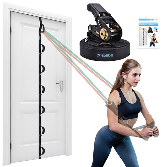 Brebebe Upgrade Door Anchor Strap for Resistance Bands Exercise, Multi Points Anchor Straps with 7 Loops+ 7 D Rings, Home Gym Workout Equipments with Ratchet Adjust Tighten Straps Not Loose, Sturdy