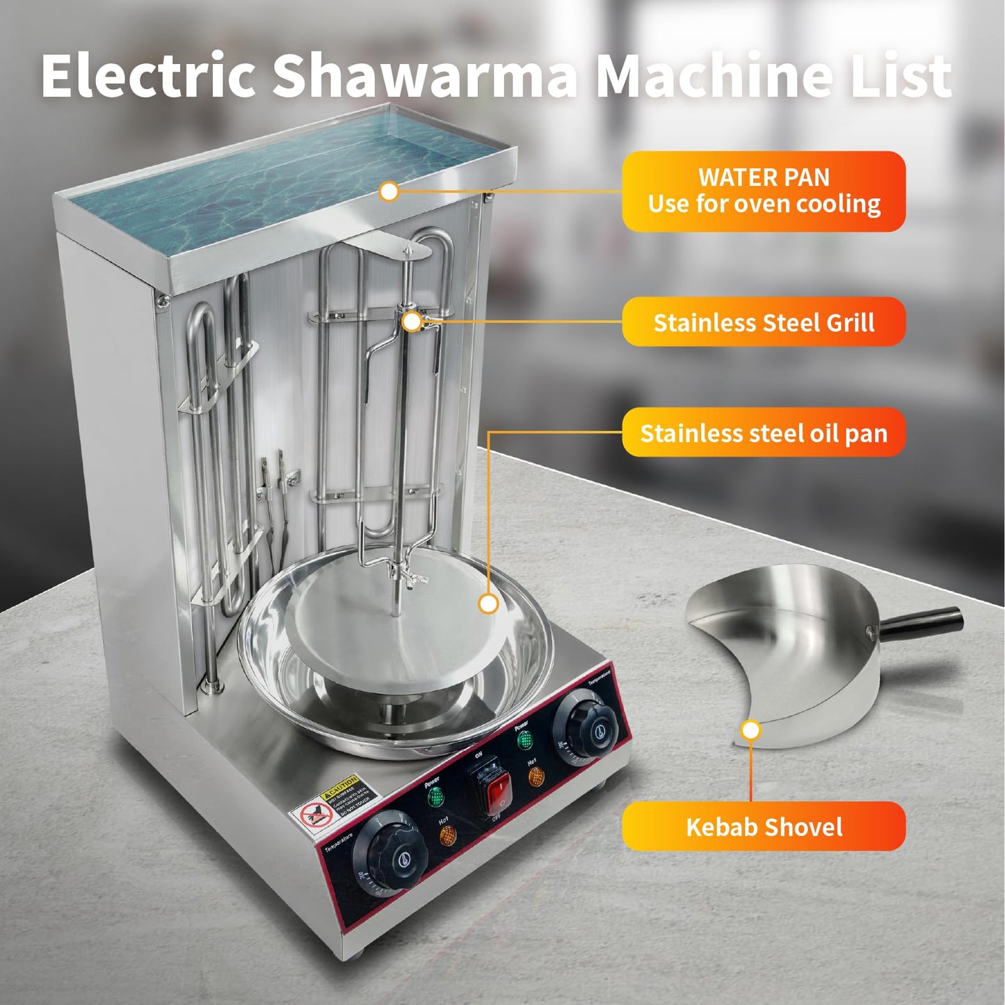 XXUNYNUIN Shawarma Grill Machine, Electric Vertical Rotisserie with 2 Burners, Rotating Chicken Rotisserie Machine Broiler Gyro with Shovel
