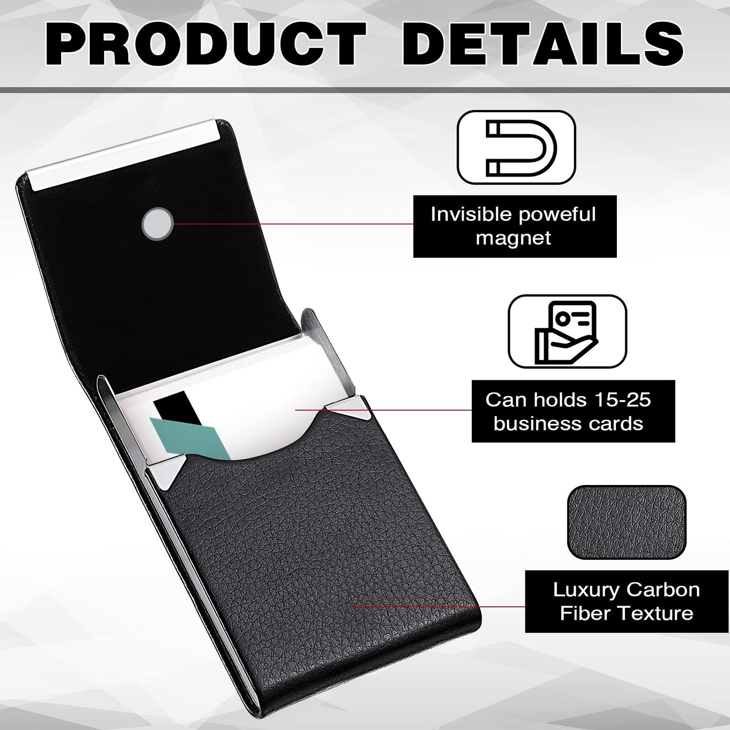 Yexiya 12 Pcs Leather Business Card Holder Case PU Leather Business Pocket Card Holders Wallet with Magnetic Closure for Men Women Office Gifts, Black
