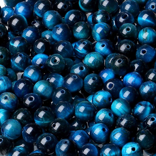 LAIDANLA Aquamarine Tiger's Eye 6mm Stone Beads Round Loose Gemstone Stone Beads for DIY Bracelet Necklace Earrings Jewelry Making Polishing Beading Crystal 96PCS 2 Strand 32"