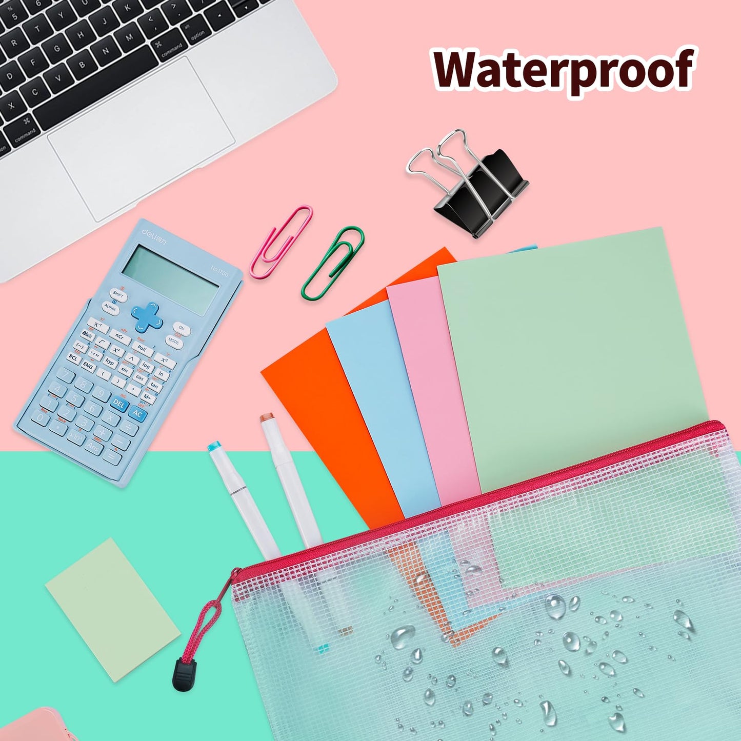 24pcs Mesh Zipper Pouch Bags - 8 Sizes Plastic Zipper Pouches for Organization, Mesh Bags with Zipper, Waterproof Clear Travel Pouches, UMETDO File Bag with Zipper for Office Supplies