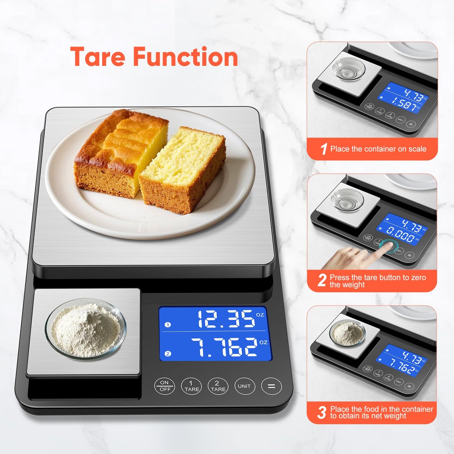 KUAIVO 0.001 oz / 33 lb Dual Platform Kitchen Scale, Digital Food Scale with Two Precision Surfaces, LCD Display, 7 Units, Tare & Accumulation Functions – Perfect for Baking, Sourdough, and Cooking