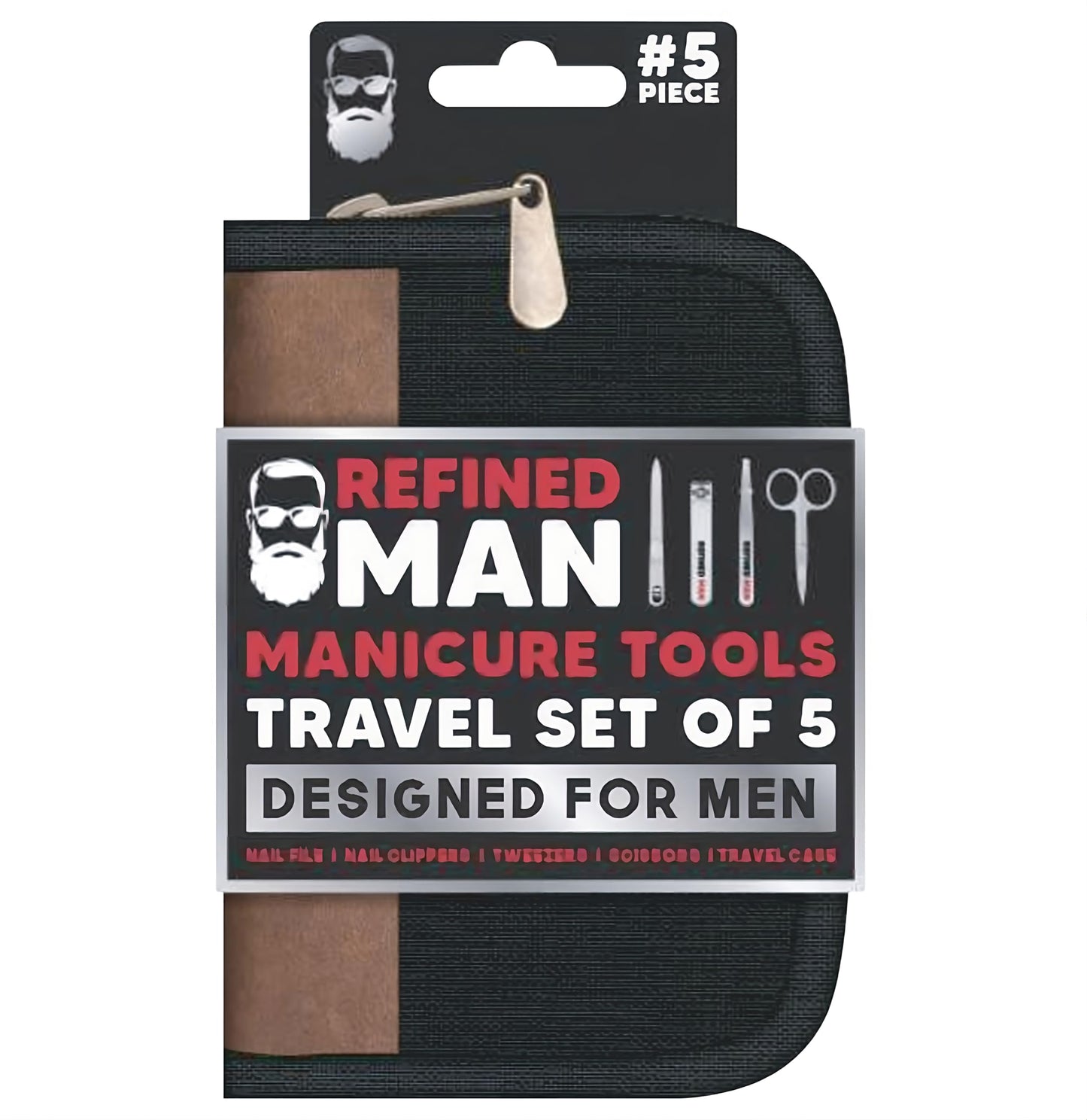 BLKSMITH Refined Man Manicure and Pedicure Kit Set of 5 - Manicure Kit for Men - Nail Clipper Kit with Nail File, Clippers, Scissors, Tweezer & Travel Case - Designed for Men (Black)