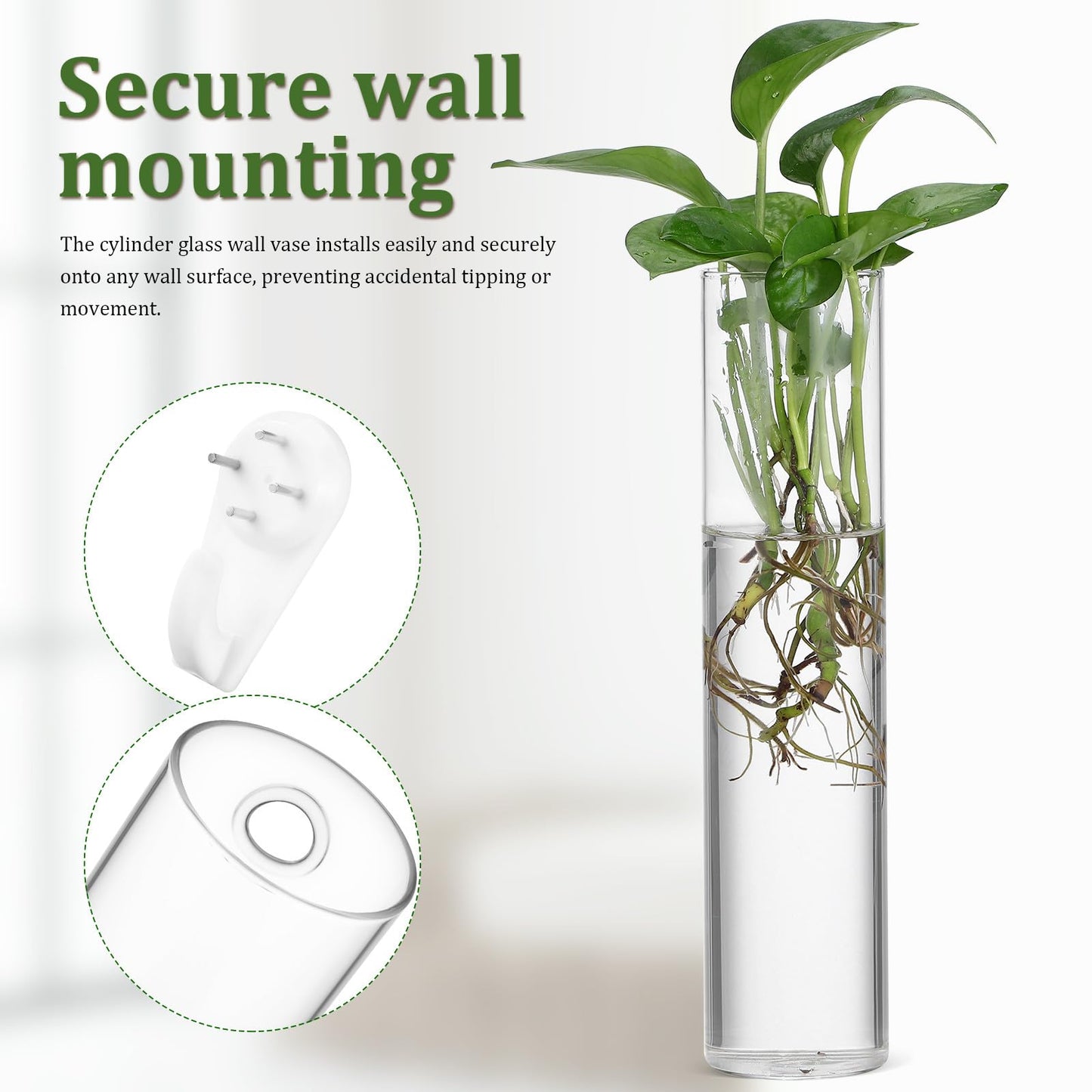 Balacoo Wall Hanging Glass Cylinder Vases for Plant Propagation, Hydroponic Holders, 2pcs Large Tube Glass Terrarium Holders for Home and Office Décor