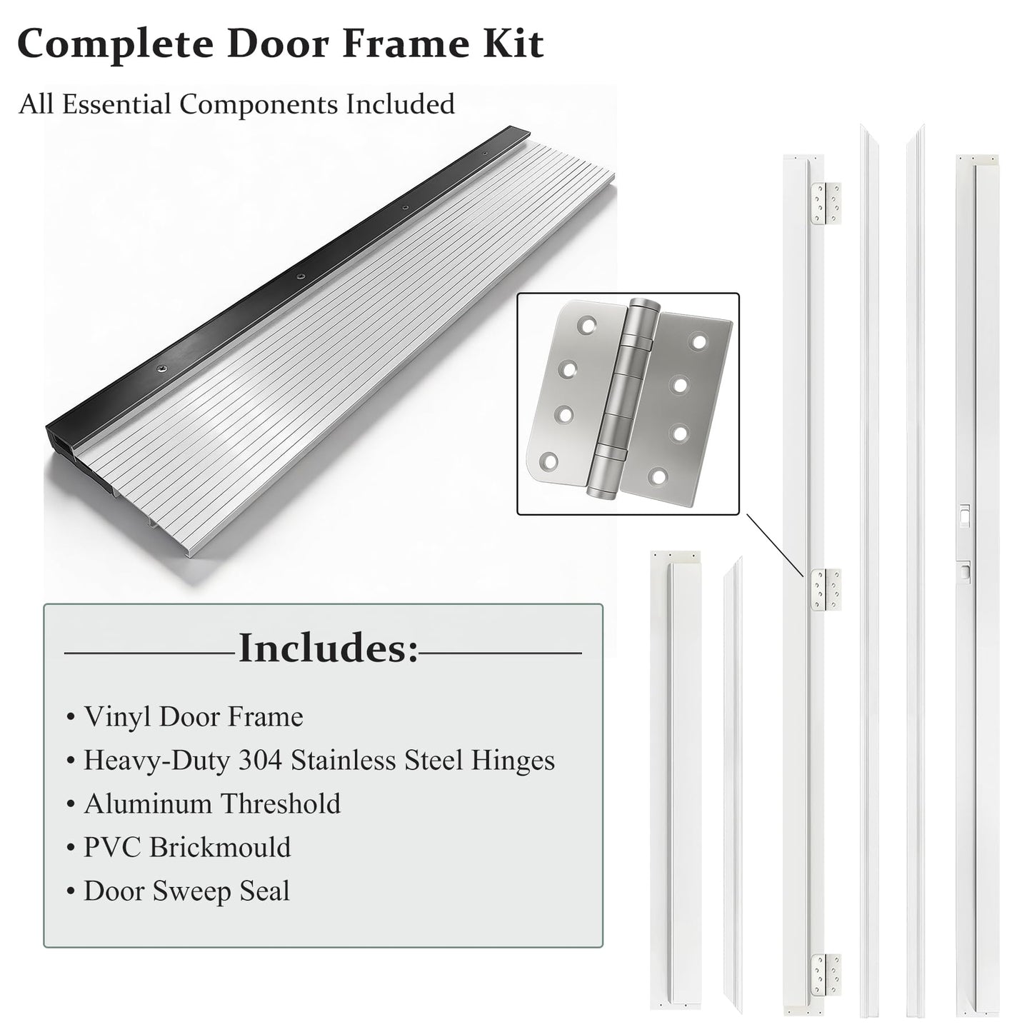 Fiberglass Exterior Front Door 36x80In, Right-Hand Inswing Featuring 4-Lite Frosted Glass White Primed Knock-Down Entry Door with Brickmould and Vinyl Frame