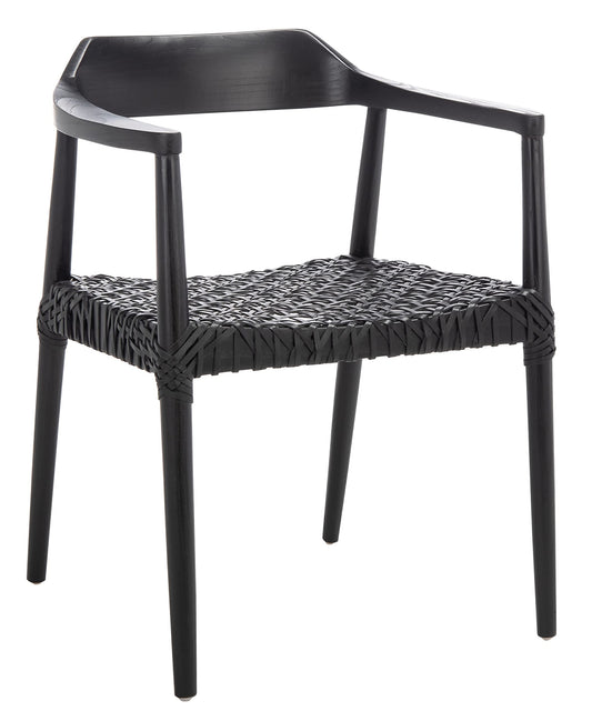 SAFAVIEH Home Collection Munro Black Sungkai Wood/Black Leather Woven Accent Chair (Fully Assembled)