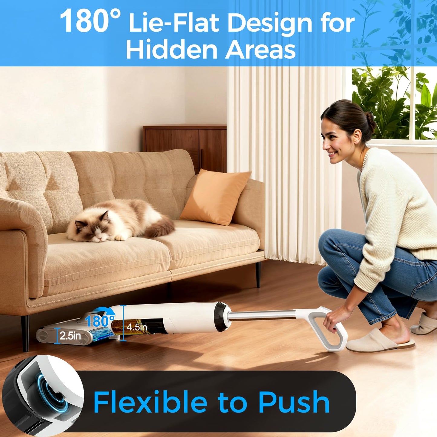 HABIUBIU Wet Dry Vacuum Cleaner, 180° Lay-Flat Cordless Vacuum Mop Combo with Edge Cleaning, All-in-One Floor Cleaner for Hard Floors, 45mins Runtime, Full-Path Self-Cleaning&185℉ Flashdry