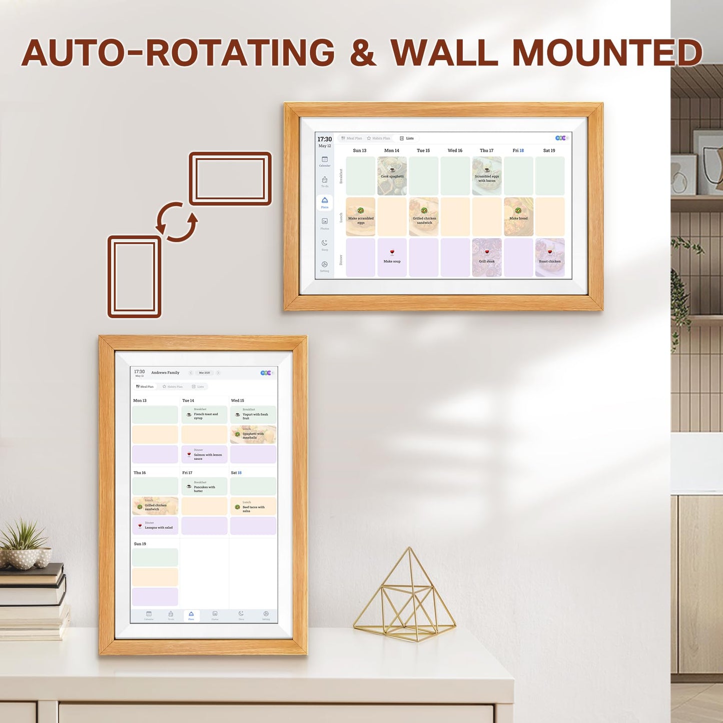 EMOLENDAR Digital Calendar,15.6 Inch Smart Wifi Electronic Calendar with Wooden Frame, Full HD Touchscreen Display Picture Frame Calendar for Family Schedules Planner Organizing-Wall & Desk Mountable