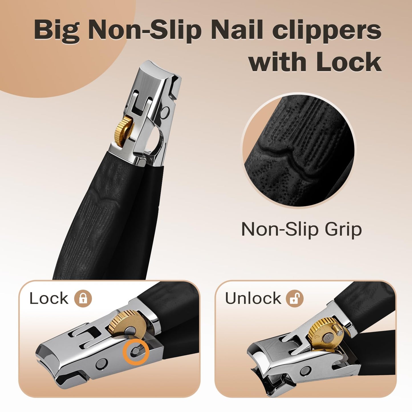 Sharp Toenail and Nail Clippers for Seniors – Heavy Duty for Thick Toenails & Fingernails, Wide Jaw, Anti-Slip Grip, Safety Lock & Splash Guard for Men, Women & Kids