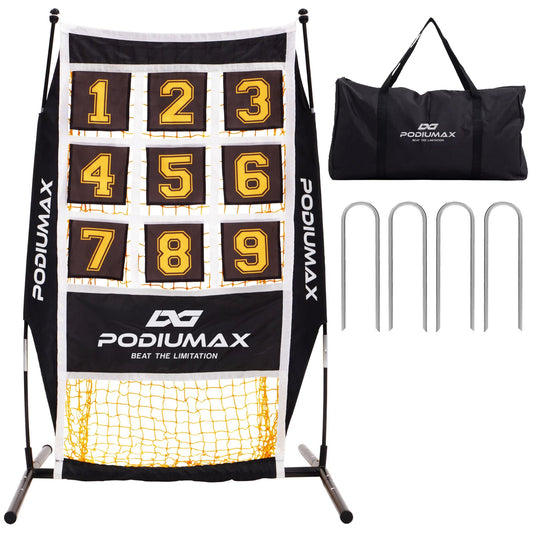 PodiuMax Baseball & Softball Pitching Net, 9 Hole Target Net with Strike Zone, Large Ball Collection System, Solo Practice for Backyard Park Field, Portable Baseball Throwing Trainer with Carry Bag