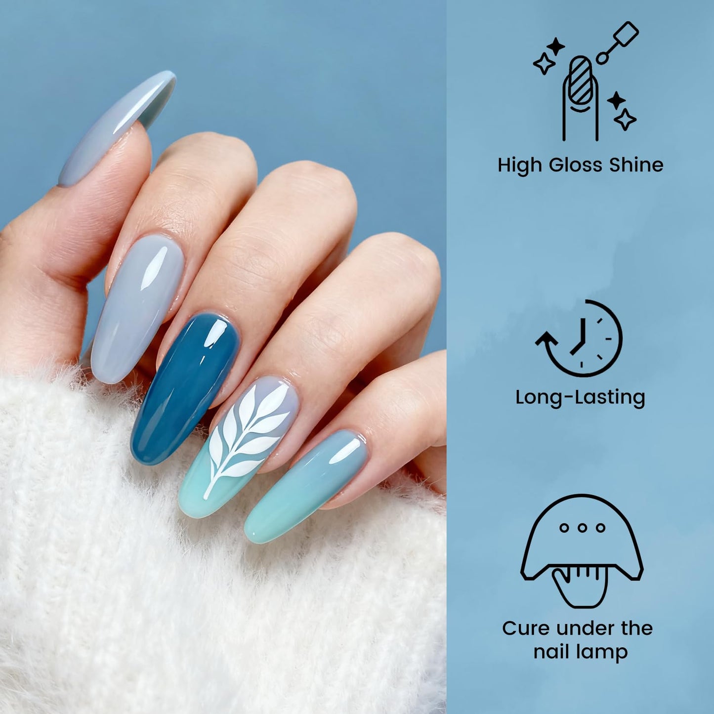 phoenixy 60 Pcs Gel Nail Polish Set, 54 Colors Gel Polish Milky White Burgundy Red Blue Yellow All Season 6 Pcs Base Top Coat DIY Beginners Gift Set for Women