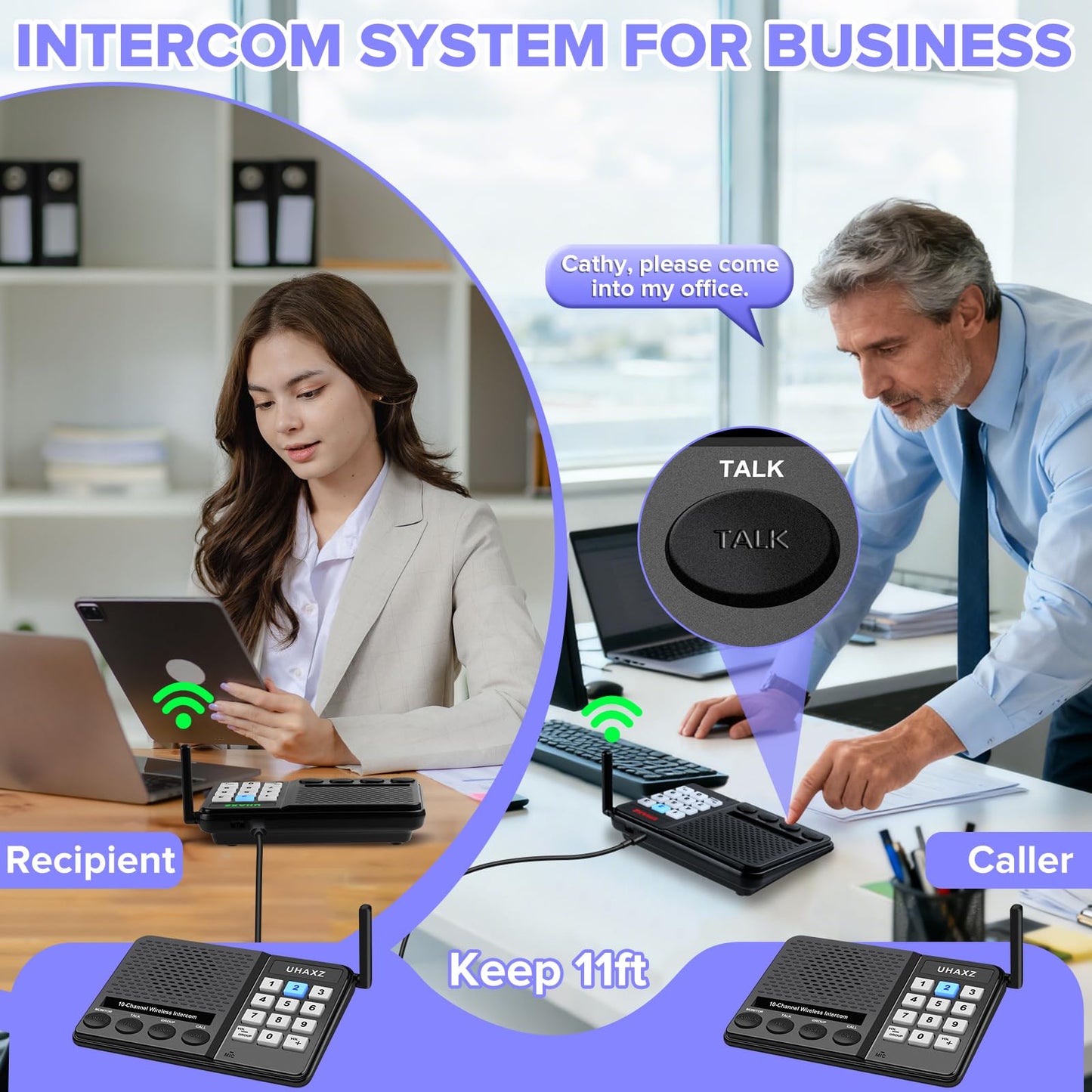 UHAXZ Intercoms Wireless for Home, Long Range Wireless Intercom 6000ft, Intercoms for Home with Group Call, Clear Sound, 8 Volume Levels Intercom System for House Business Office Elderly(2 Packs)