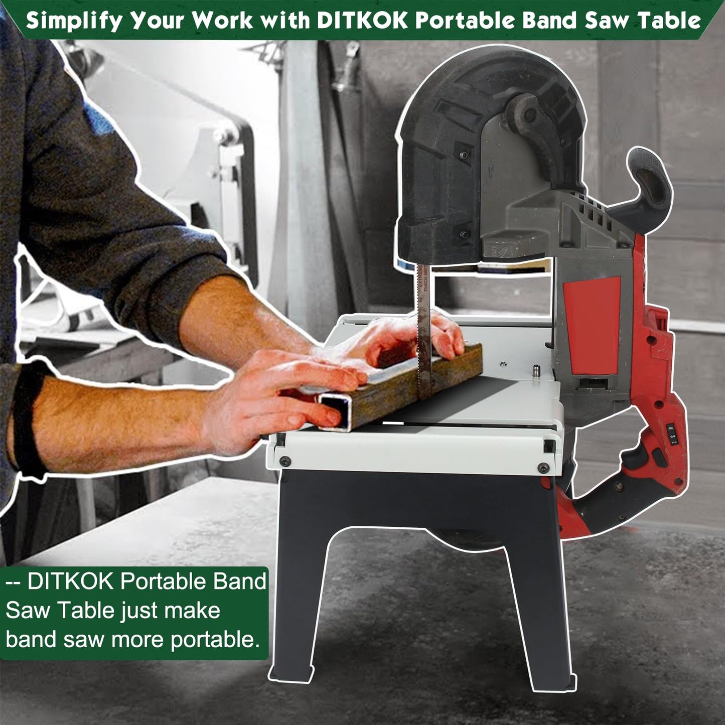DITKOK Band Saw Stand Portable Table for Milwaukee Band Saw, Powder Coated (SAW NOT INCLUDED)