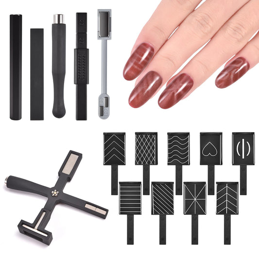 Rolabling 15PCS Nail Magnet Tool Set for Cat Eye Nail Polish Professional Magnetic Wand Magnet Plates & Sticks for Gel Polish Nail Art Design Accessories for Salon & Home DIY Manicure