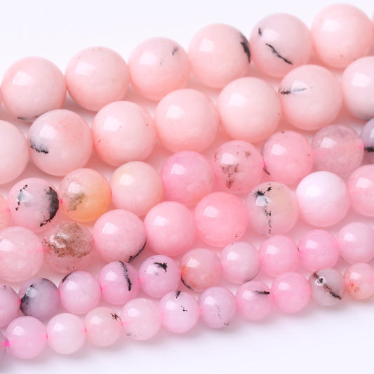 10MM Pink Bamboo Round Loose Beads Natural Gem Beads Crystal Energy Stone Beads for Jewelry Making DIY Bracelet Necklaces