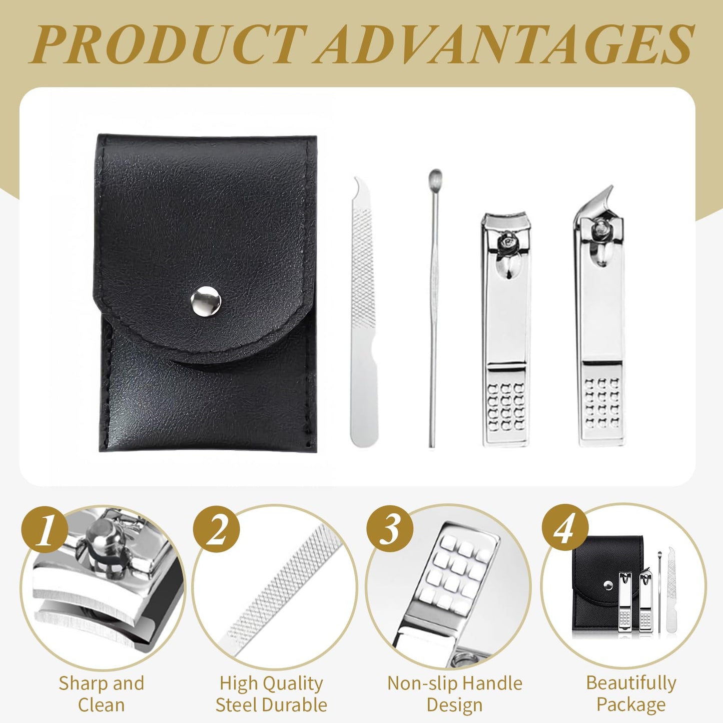 50 Sets Nail Clipper Set Bulk, 4-in-1 Stainless Steel Travel Nail Care Kit, Individually Wrapped Manicure Nail Kits with Case for Adults, Home, Hotel, Personal Care & Events（Black）