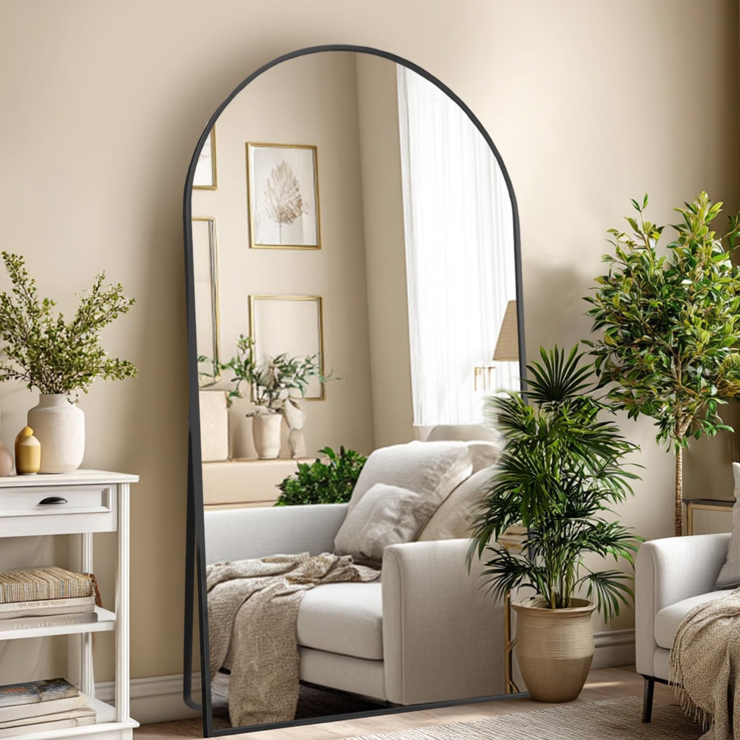 LFT HUIMEI2Y 76.4"x37" Arch Full Length Mirror, Large Floor Full Body Tempered Mirror with Aluminum Alloy Frame for Living Room, Bedroom, Gym, Stand or Leaning Wall-Mounted, Black