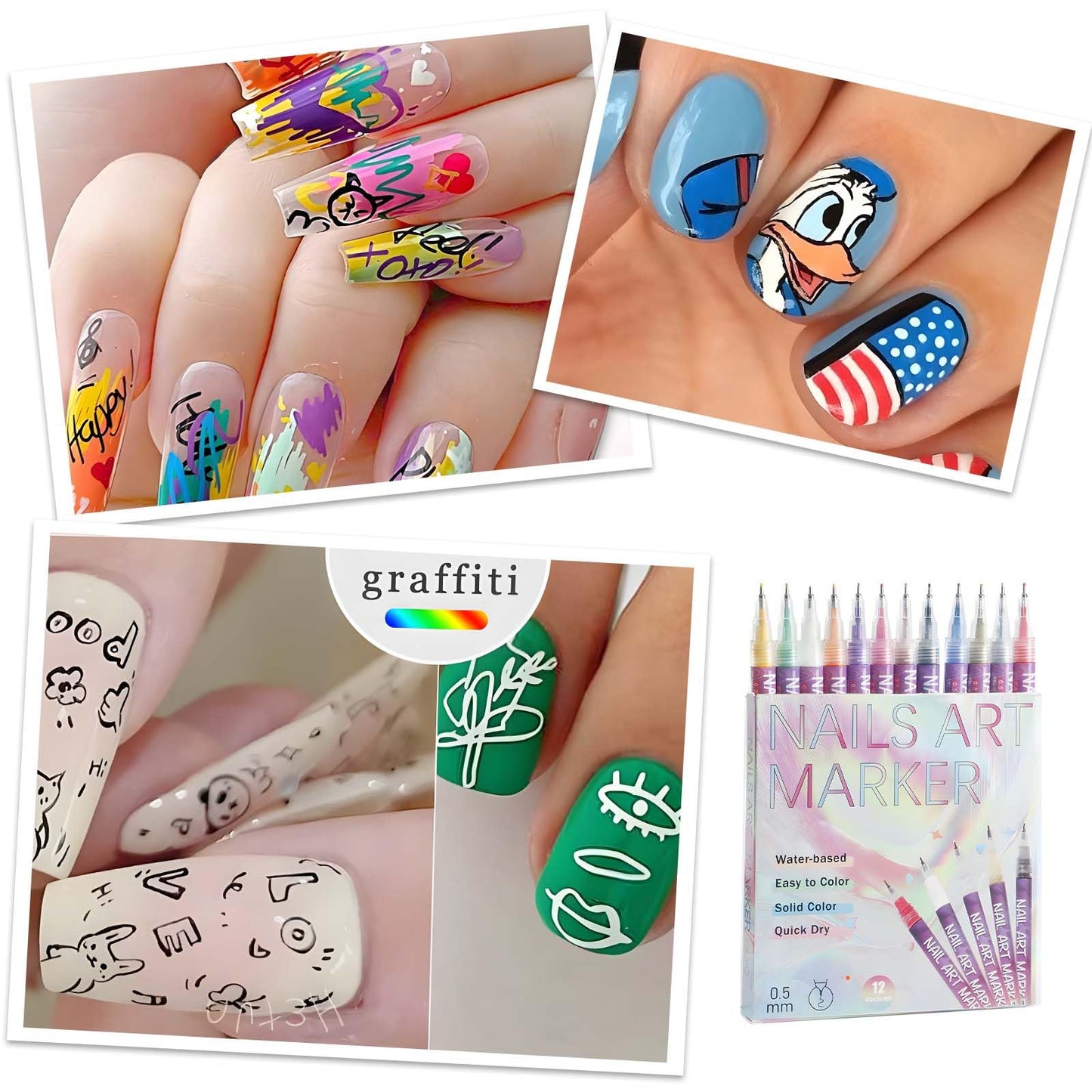 12 Colors Nail Art Pens for Painting Nails - DIY Acrylic Drawing, Dotting, Liner, Polishing, Graffiti, Detailing - for Home, Salon, and Gifts for Women
