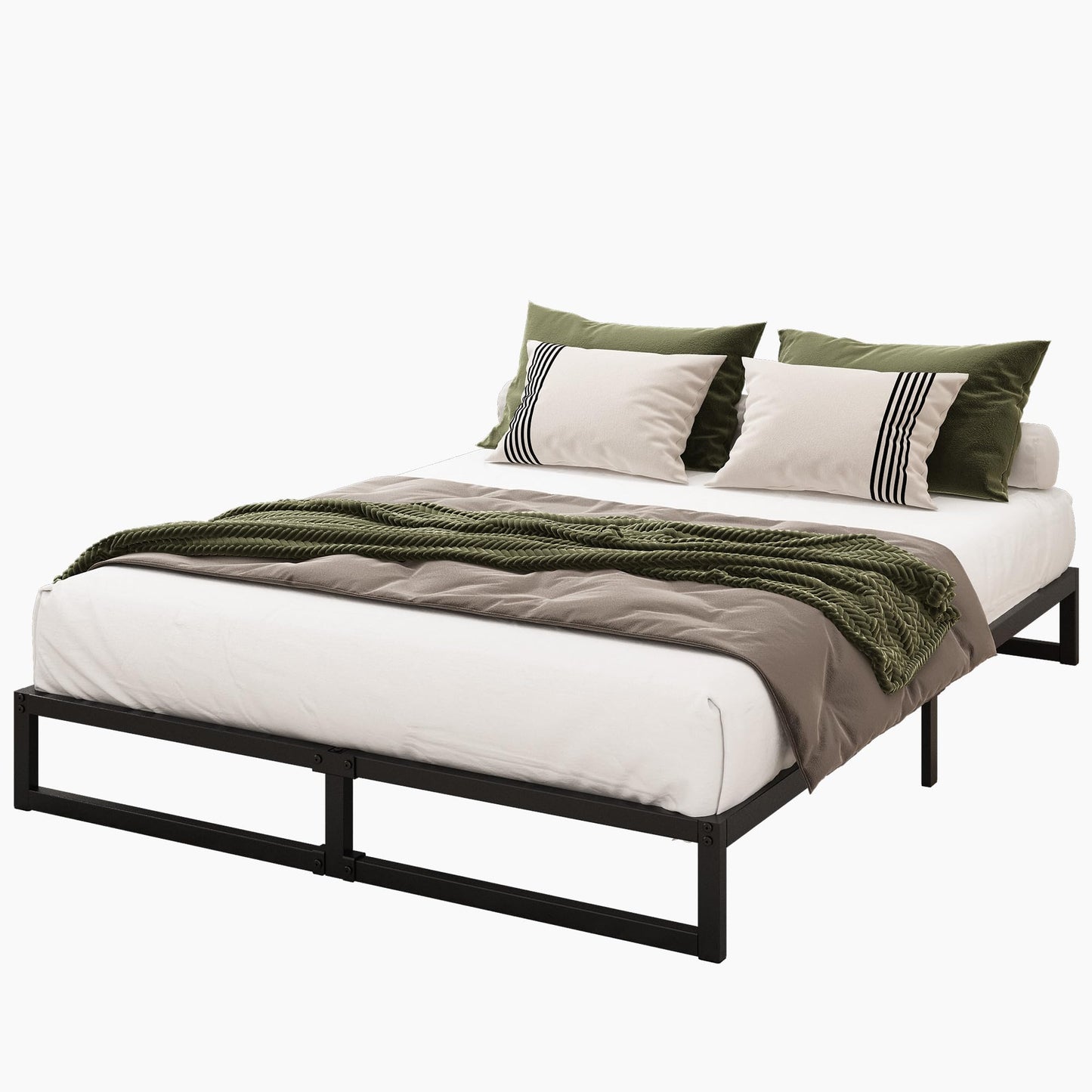 Lutown-Teen 8 Inch Queen Bed Frame Heavy Duty Steel Slat Support Metal Queen Size Platform Bed Frame No Box Spring Needed, Easy Assembly, Black