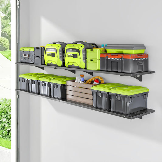 4-Pack 1.5x4ft Heavy Duty Garage Shelving Wall Mounted, 520 Pounds Total Load Capacity, Garage Shelves with Hooks, Black