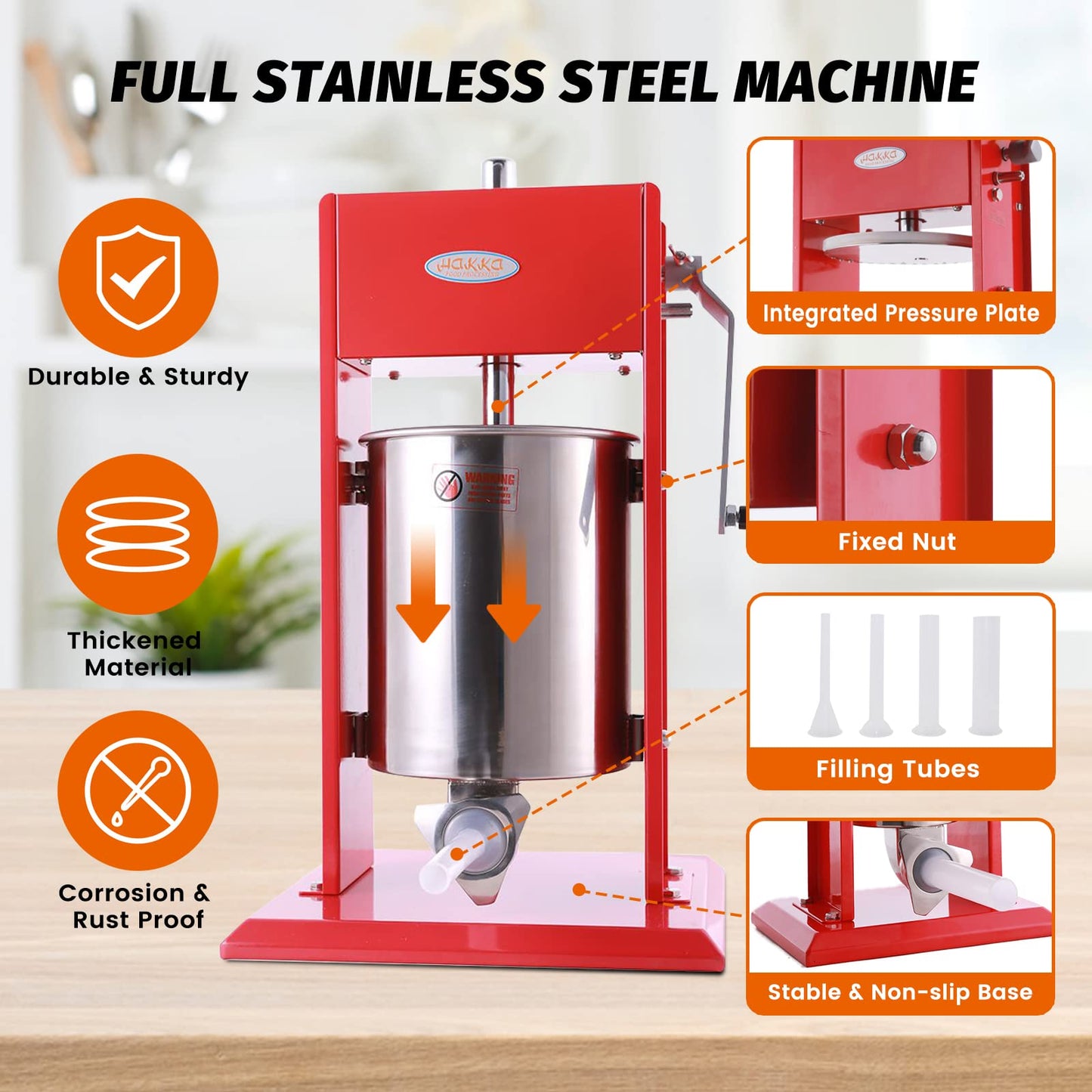 Hakka 25 Pound Sausage Stuffer 2 Speed Stainless Steel Vertical Sausage Filler