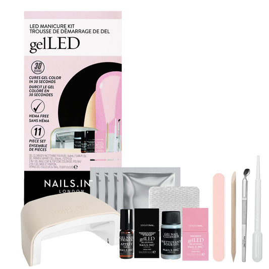 Nails Inc GelLED UV/LED Gel Nail Polish Manicure Starter Kit, Beginner Friendly, Art Manicure Salon At Home, LED Lamp, Pink Nail Polish, Manicure Tools, Primer, Base & Topcoat, Hema Free, 32 Pieces