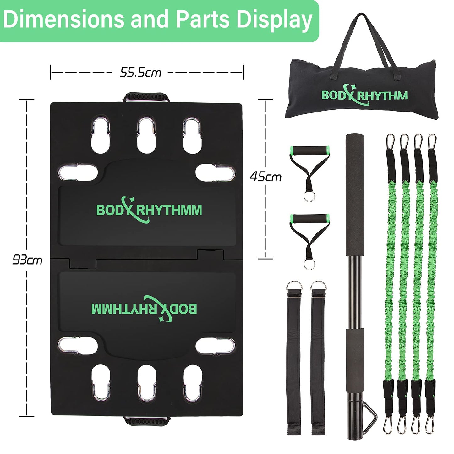BODY RHYTHM Portable Home Gym Workout Equipment - Includes 4 x Resistance Bands, Collapsible Bar, Handles and More - Full Body Workouts System for Women & Men.