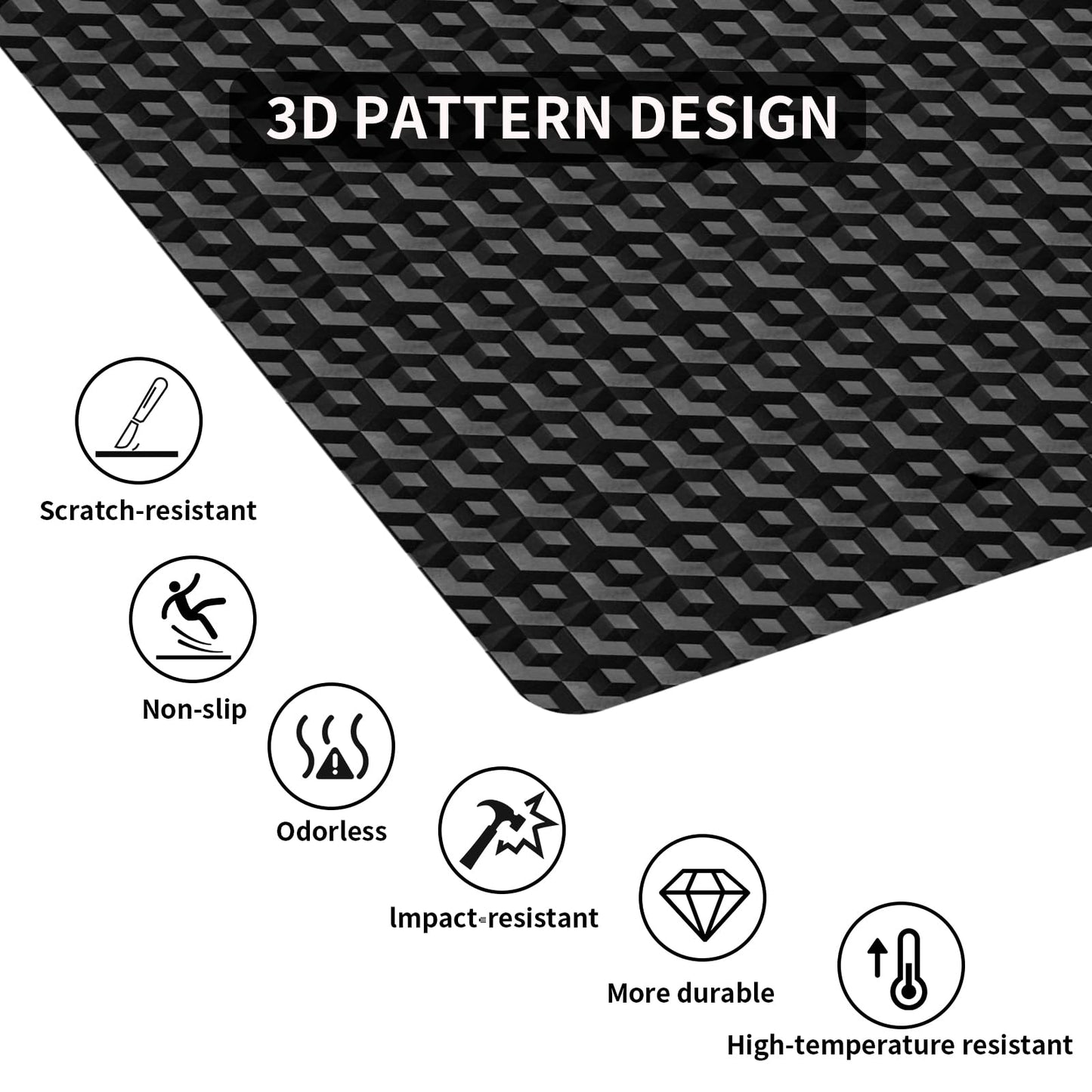Office Chair Mat for Hardwood Floors, 48" x 36" Black 3D Pattern PVC Chair Mat, Heavy Duty Floor Protector for Rolling Chair, Easy Glide and Clean, Under Computer Desk Floor Mat for Home & Office Use