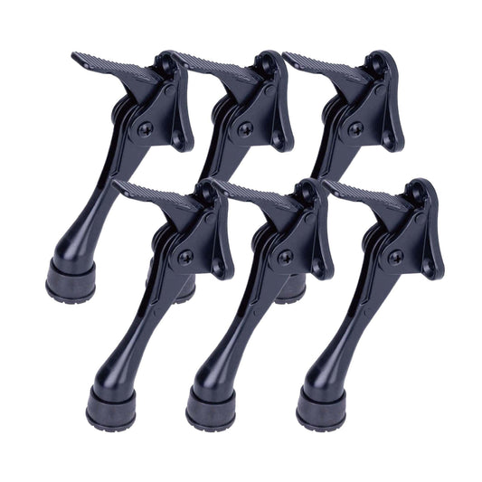 HASHI 4 Inch Kickdown Door Stopper, One Touch Step-On Door Holder (No Bending), Adjustable Height Rubber Tip for Commercial & Home, Easy Install (Black, 6 Pack)