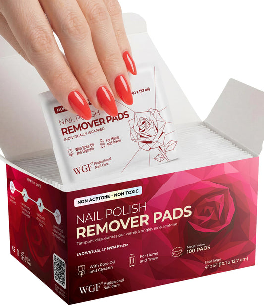 Nail Polish Remover Pads - 100 Pack - Non-Acetone - Individually Wrapped Wipes - Gentle Formula - Fingernail Polish Remover - Bulk Value Set for Home, Salon & Travel
