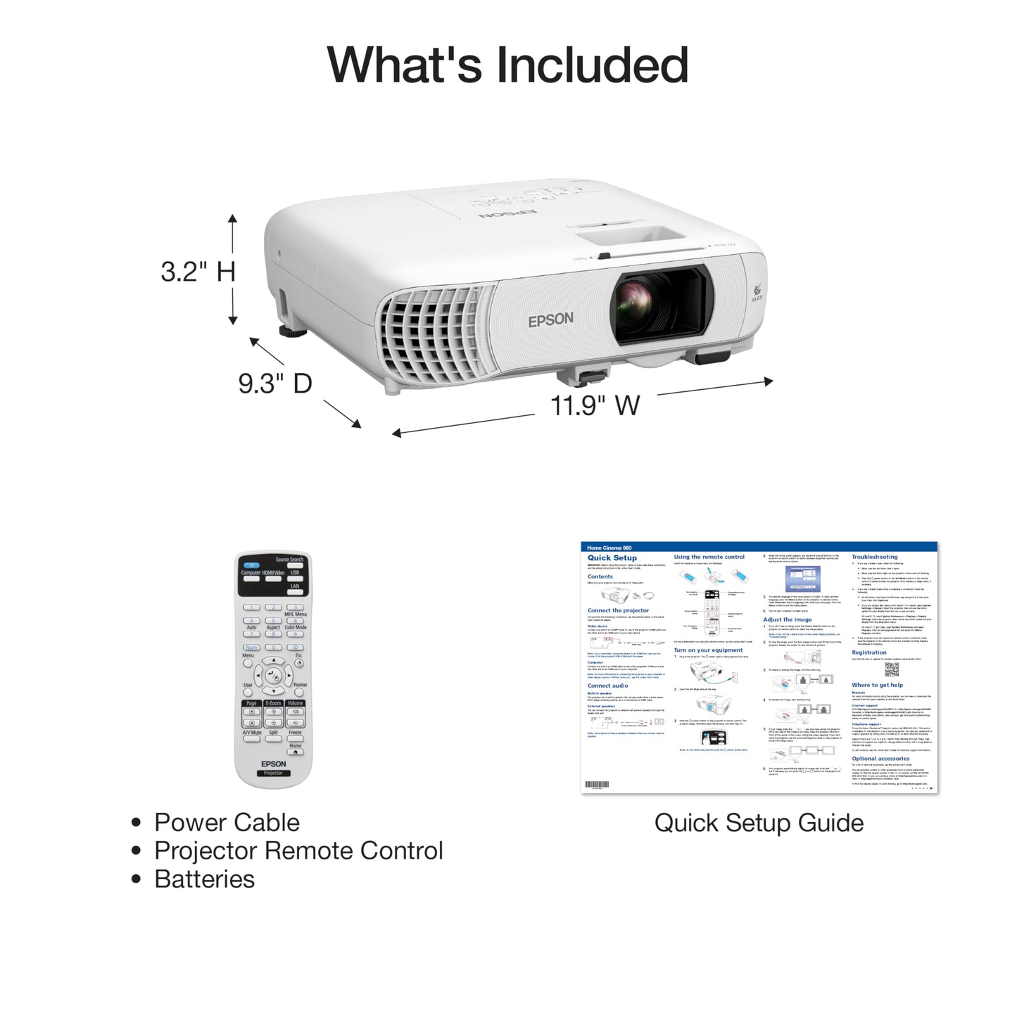 Epson Home Cinema 980 3-Chip 3LCD 1080p Projector 4,000 Lumens Color and White Brightness, Streaming/Gaming/ Media Room, Built-In Speaker, Auto Picture Skew, 16000:1 Contrast, 2 HDMI Ports