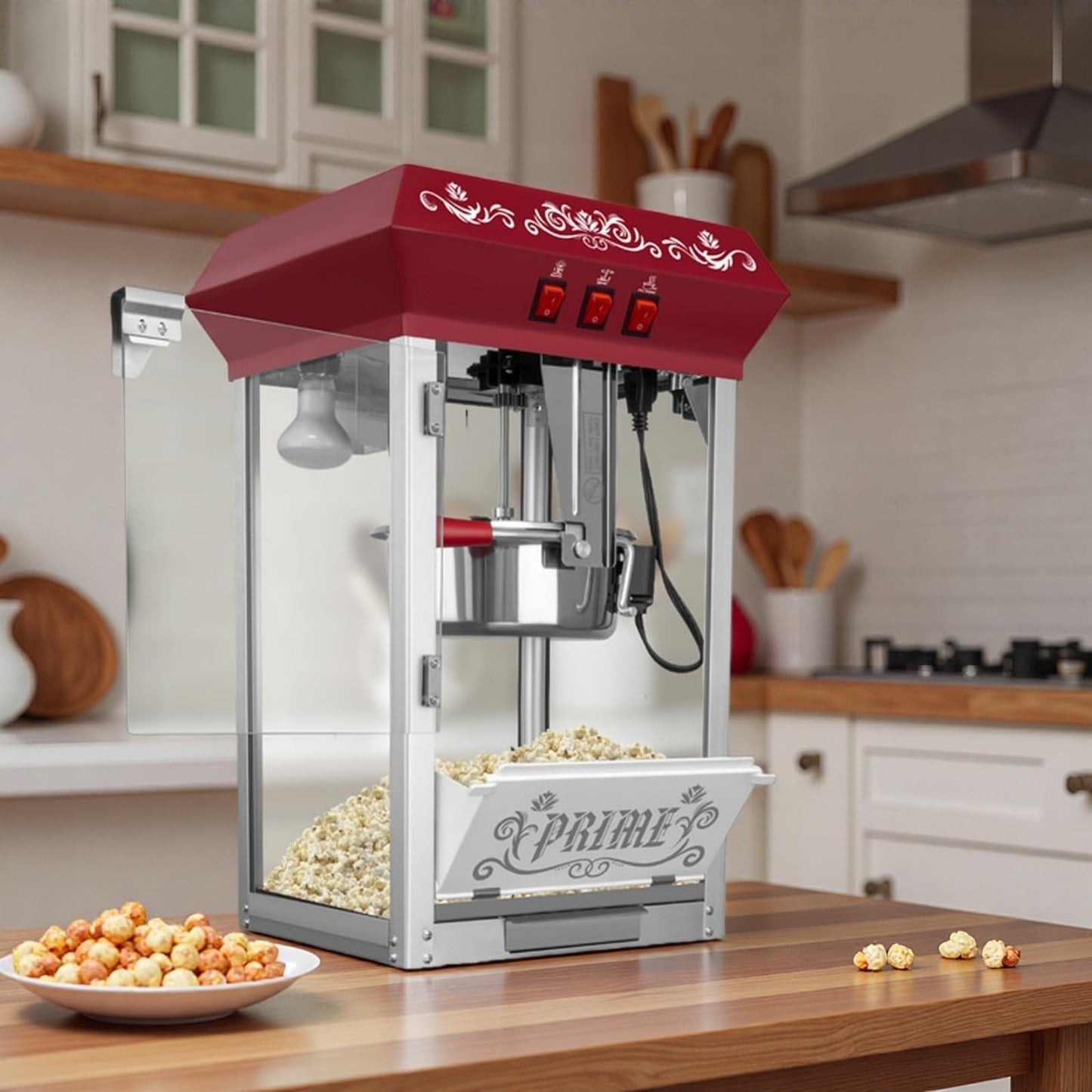 Trygoal Commercial Popcorn Machine, 12 Oz Kettle, 800W Countertop Popcorn Maker with Tempered Glass & Warming Deck, Tabletop Pop Corn Popper for Home Theaters, Birthday Parties, School Events, Red