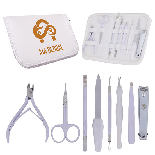 Professional Manicure Pedicure Set Nail Clippers Kit with Cuticle Trimmer Nail File Scissors & Grooming Tools in Portable Leather Travel Case for Men & Women White