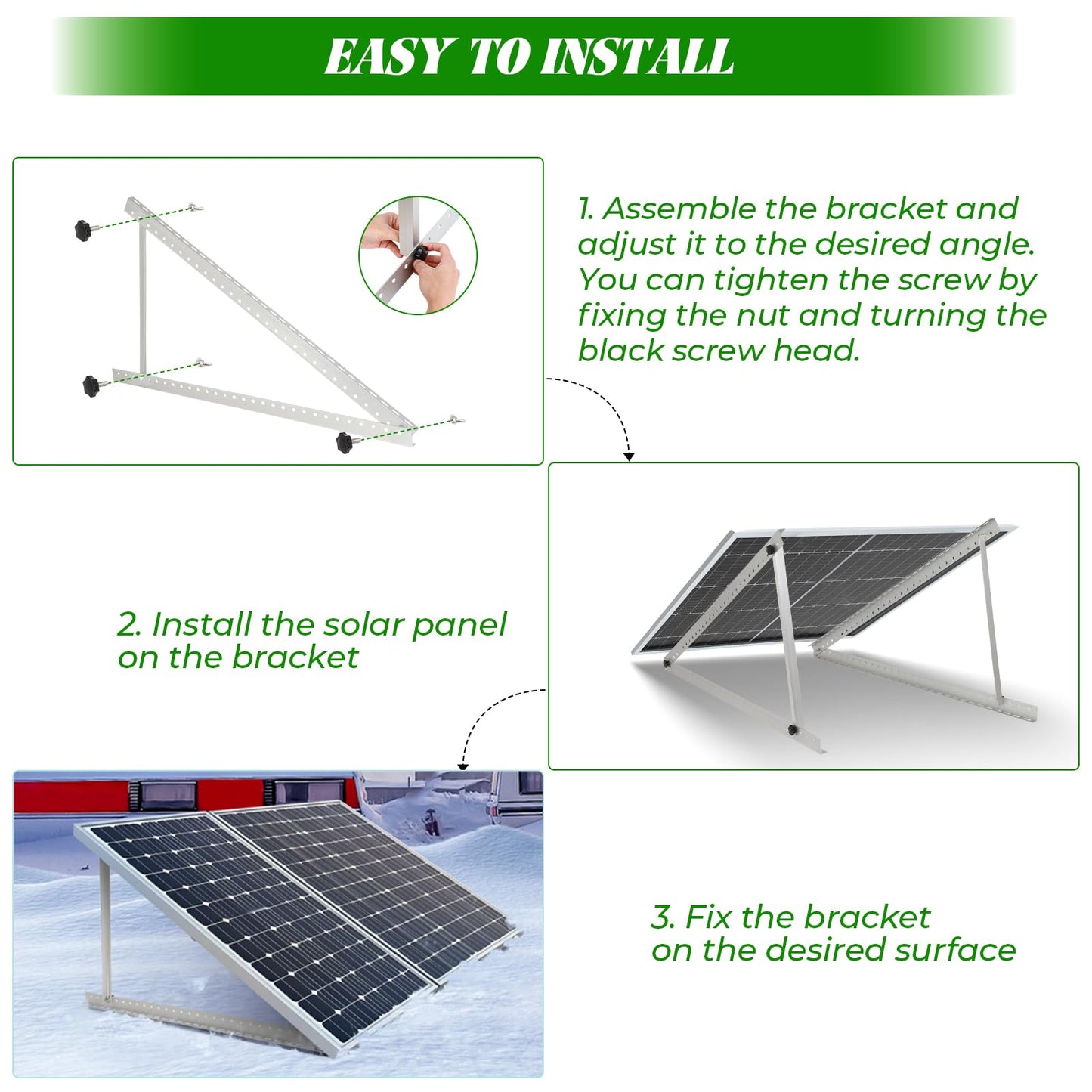4 Sets 45inch Solar Panel Mounting Brackets, 0 to 90° Adjustable Solar Panel Mounting Rails, Fit for 150 200 400 600 Watt Solar Support Racks with Foldable Tilt Legsnel