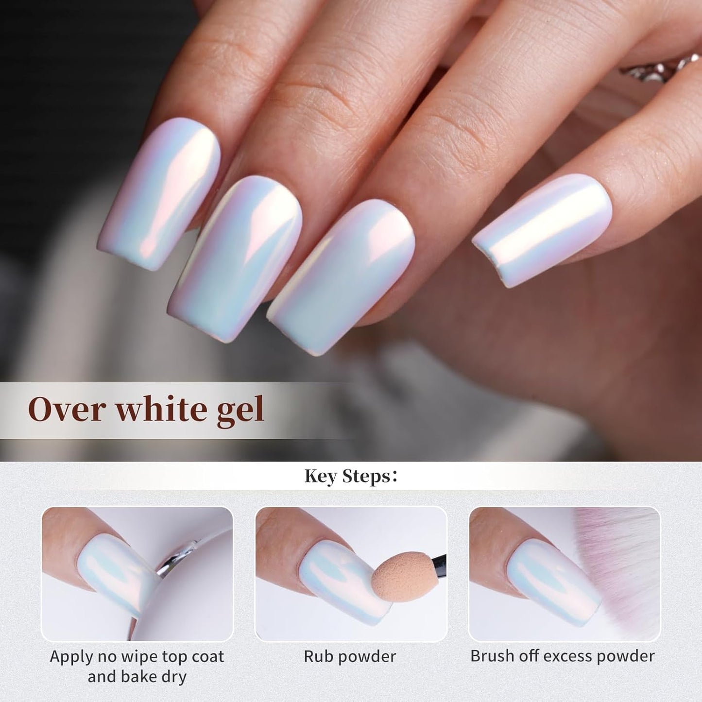 Pretty Diva 0.3g Mermaid Unicorn Chrome Nail Powder, Aurora Iridescent Chrome Powders for Nails, Mermaid Powder for Gel Nails Chrome Mica Powder Manicure Pigment (Opal, 0.3g)