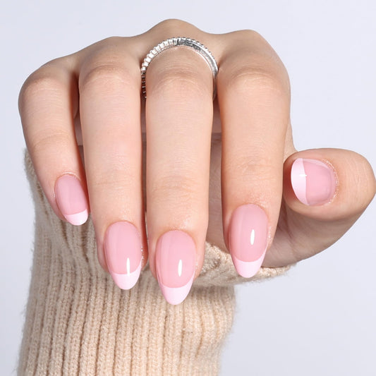 Pink French Tip Press On Nails - Short Almond Fake Nails with Nail Glue, Pink French Tip Press On Nails Reusable Stick On Nails in 16 Sizes 32 Nail Kit for Women | Salon Quality