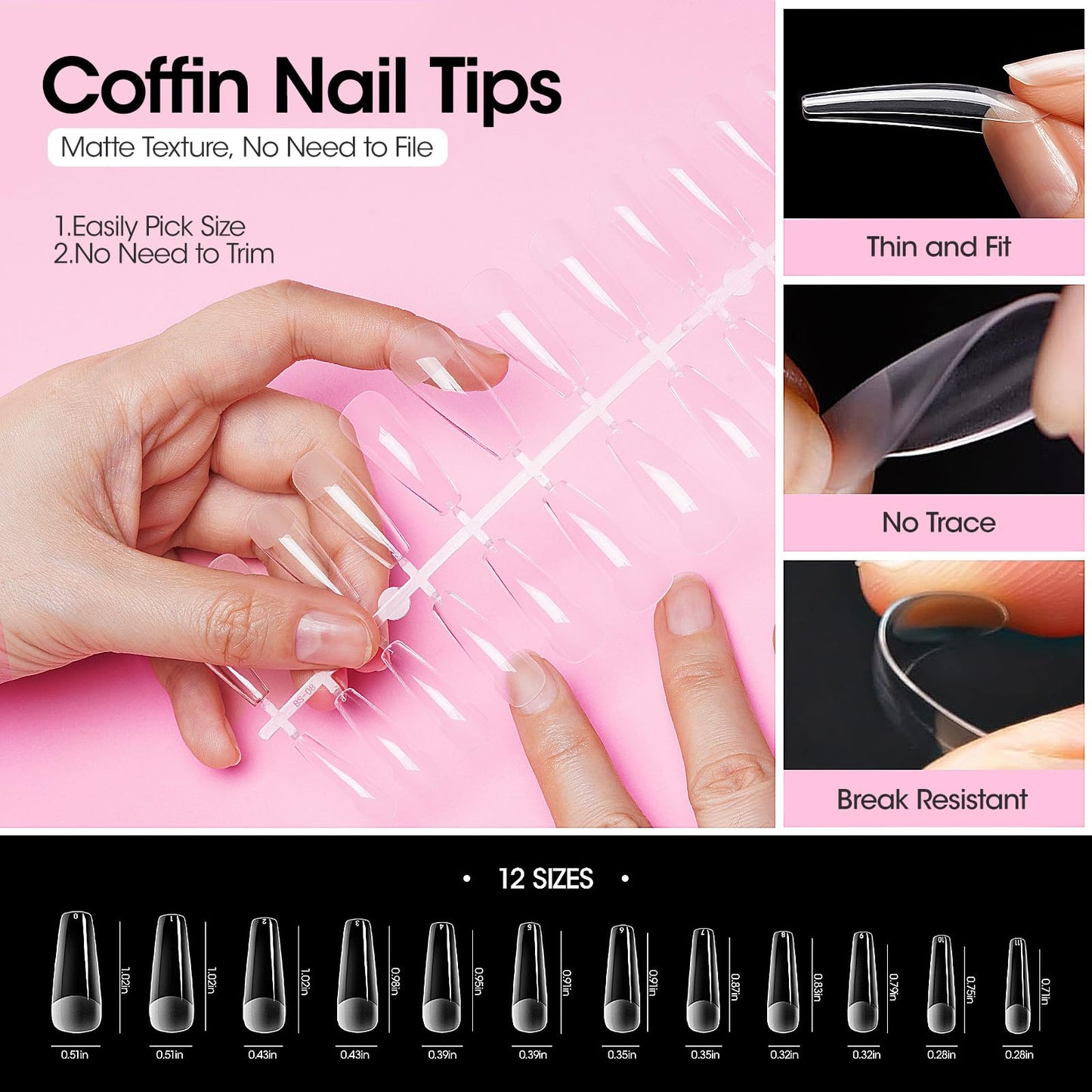 Gellen Nail Tips and Glue Gel Kit, 504Pcs Coffin Shape Half Matte Nail Tips, 7 in 1 Gel Nail Glue, Nail Dehydrator, Uv Led Lamp, Nail Clipper & Files, DIY Nails Art Manicure Gift
