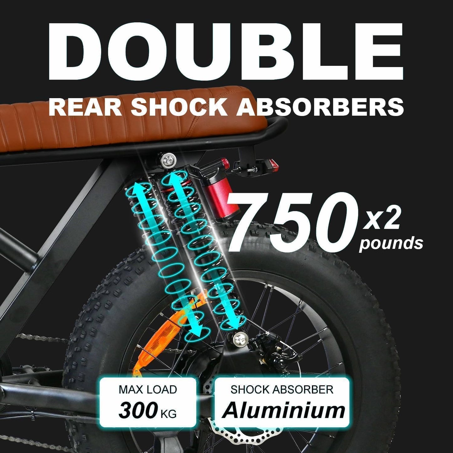 ciloovy Electric Bike for Adults, 750W Peak Motor 28 MPH 50Miles, Fat Tire Ebike with 48V Removable Battery 20"x4.0" ebikes for Adults Hydraulic Suspension and 7-Speed, All-Terrain Unisex ebikes