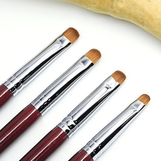 Aridito 4Pcs Professional Acrylic French Manicure Clean-Up Brushes & Dotting Pens - Red Wood Handles, Precision Tips (#10#12#14#16) for Nail Art, Cuticle Care