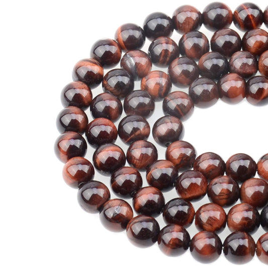 LPBeads 100PCS 8mm Natural Red Tiger Eye Gemstone Round Loose Beads for Jewelry Making with Crystal Stretch Cord