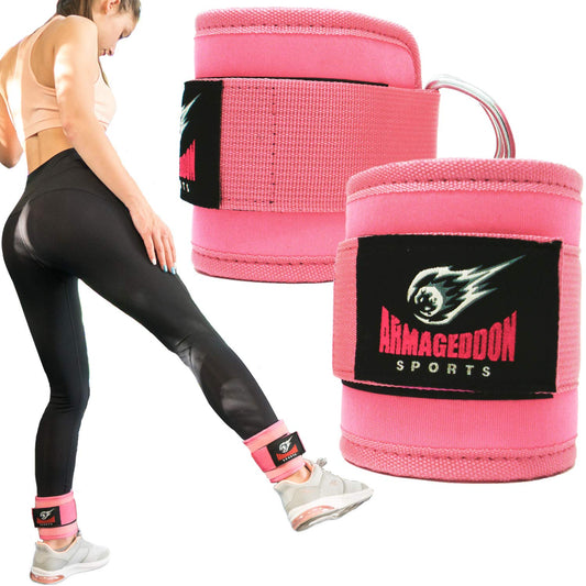 Pair of Quality Ankle Straps Double D-Rings for Cable Machines Attachment - Ankle Cuff for Leg Workout Equipment Exercise Machine - Ankle Cable Straps for Men and Women (PINK)