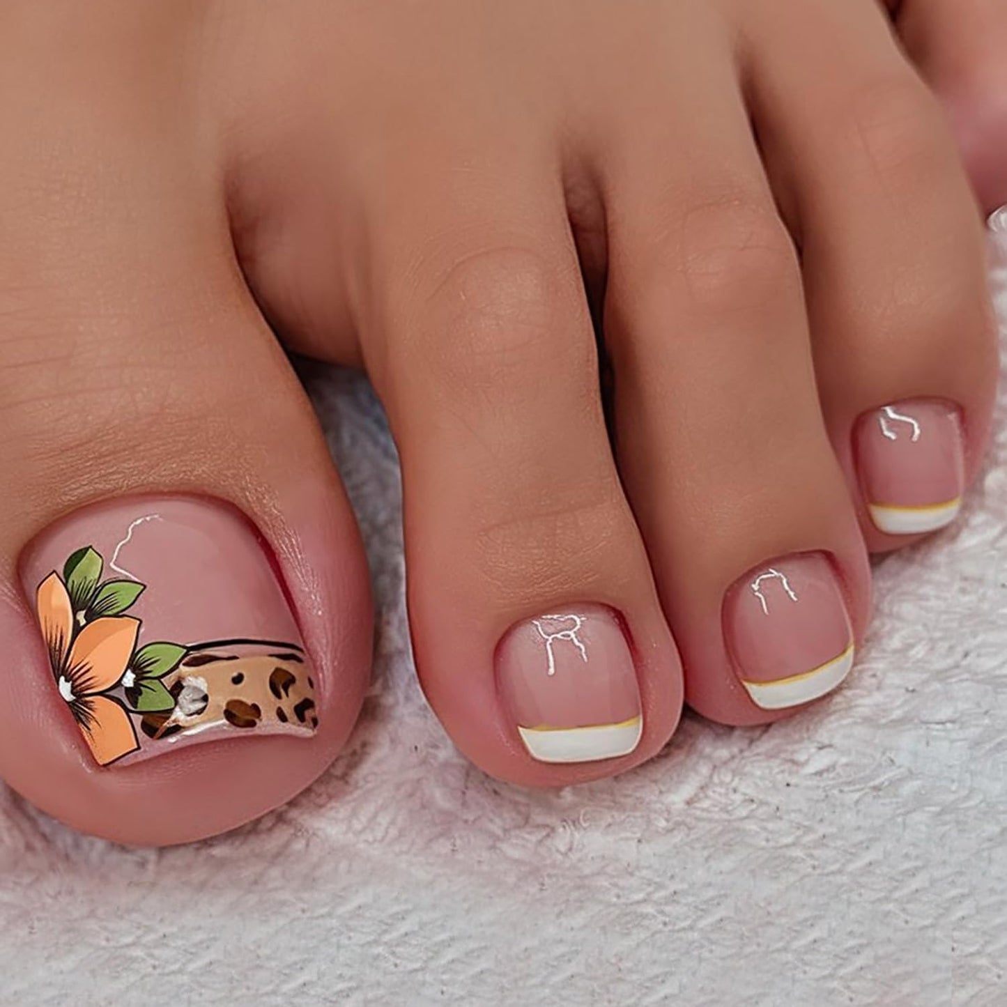 FIEONCIY Press on Toenails with Designs Acrylic Fake Nails for Toe Artificial False Nails with Charms Glue on Toe Nails for Spring Summer Stick on Toenails for Women Girls(JY176)