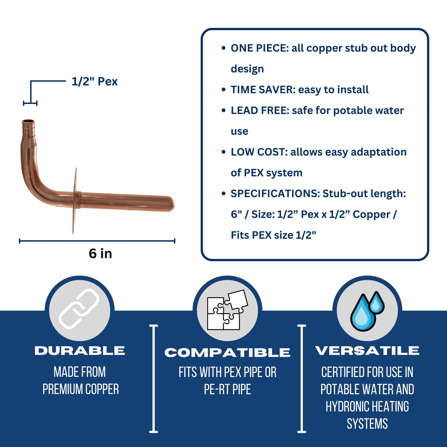 XFITTING 1/2 in Pex Stub Out Elbow with Flange, 3-1/2 in x 6 in, 25 Pieces