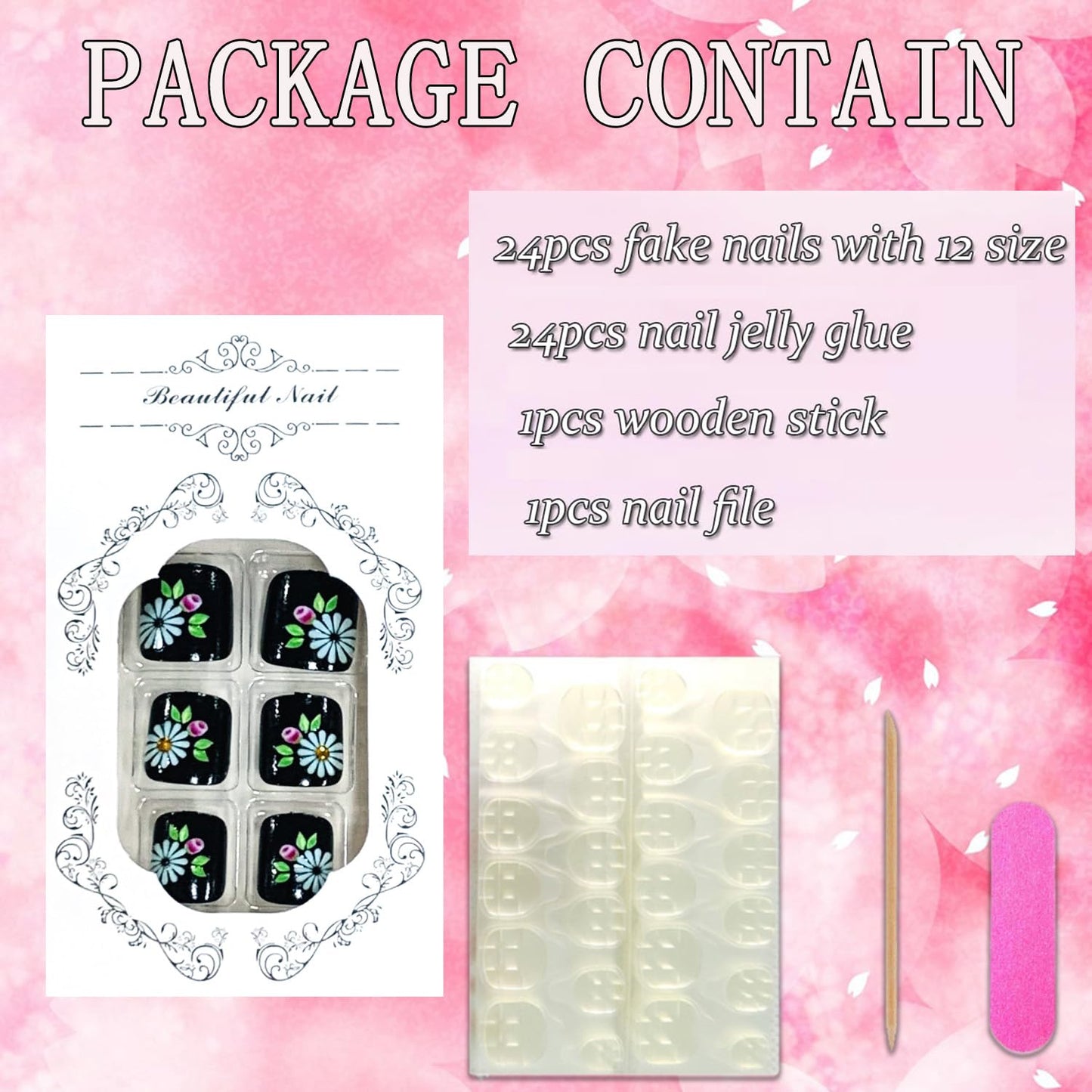 FIEONCIY Press on Toenails with Designs Acrylic Fake Nails for Toe Artificial False Nails with Charms Glue on Toe Nails for Spring Summer Stick on Toenails for Women Girls(XH9511)
