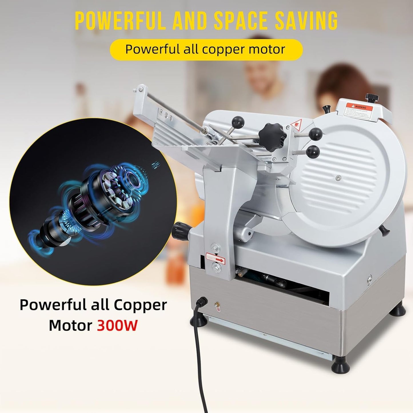 180W+370W Dual Power 110V/60Hz Commercial Electric Meat Slicer – 12" (300mm) Stainless Steel Removable Blade, 0-7mm Adjustable Thickness Deli Slicer for Home & Restaurant