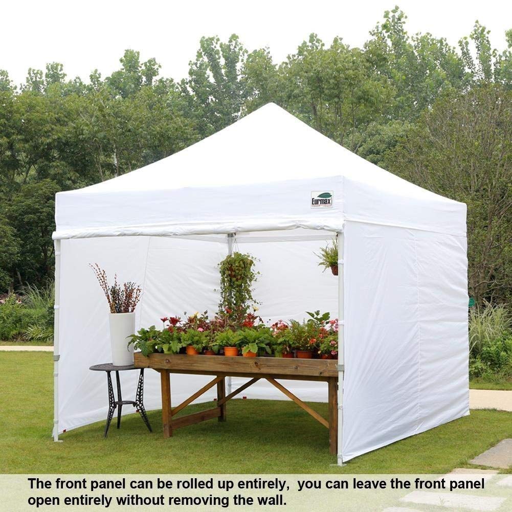 Eurmax USA 10'x10' Pop-up Canopy Tent Commercial Instant Canopies with 4 Removable Zipper End Side Walls and Roller Bag, Bonus 4 SandBags(White)
