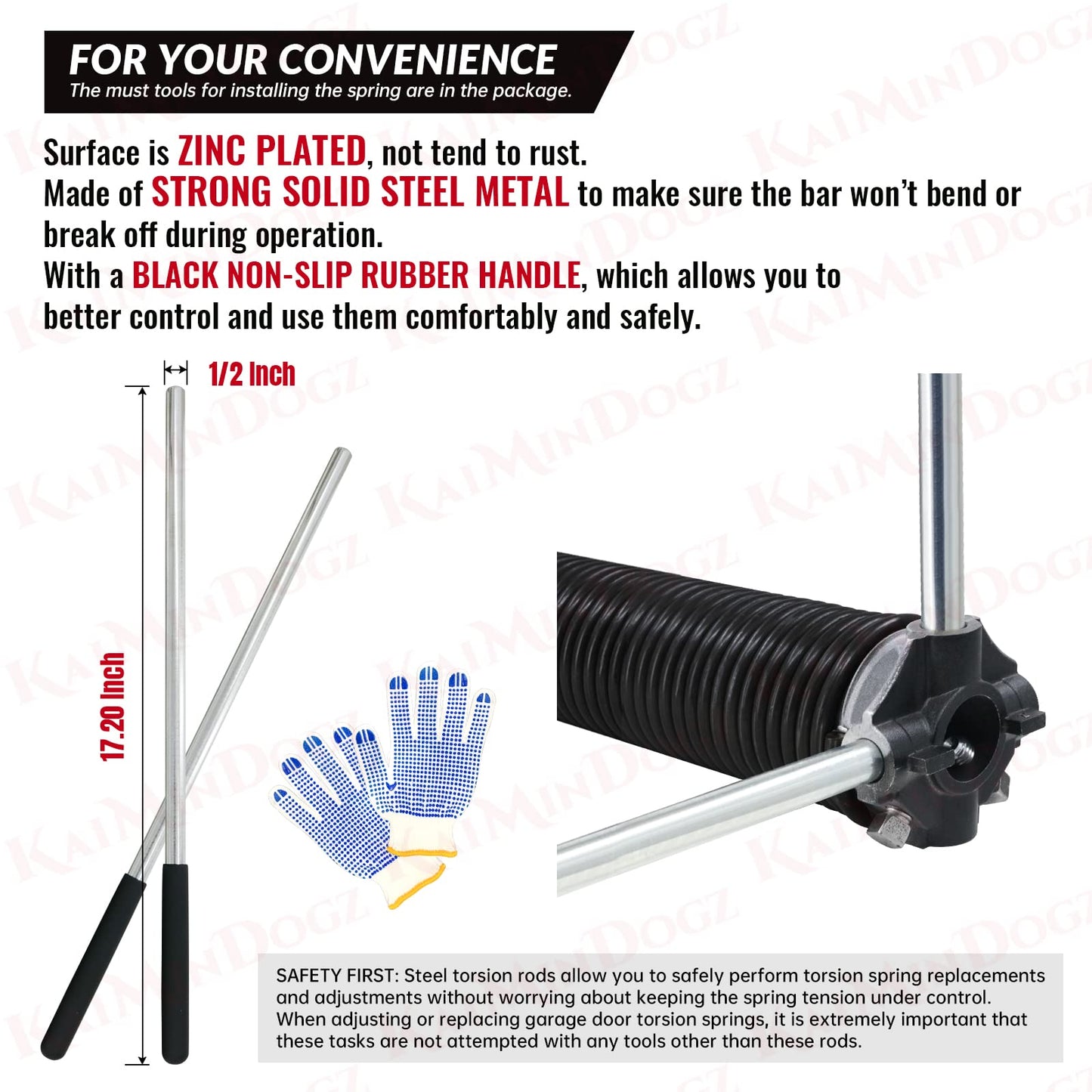 KaiMinDogz Pair of 1.75" Garage Door Torsion Springs Set with Non-Slip Winding Bars&Gloves, High Precision Electrophoresis Oil-Free Black Coated for Replacement, MIN 16,000 Cycles (0.243 x 1.75"x 32")