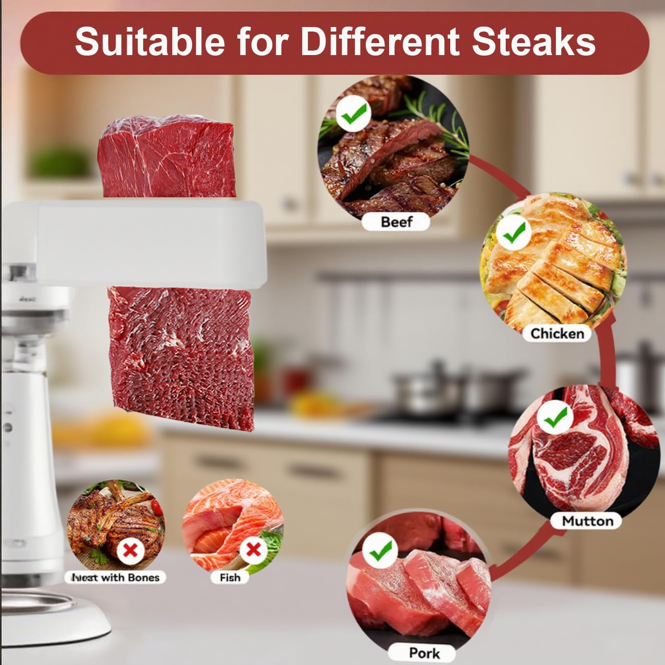 GOKALL Meat Tenderizer Attachment for Kitchenaid Stand Mixers, 3 Adjustable Thickness Meat Tenderizer Machine, Steak Cuber Processor Accessories for Effortless Meat Preparation, Dishwasher Safe