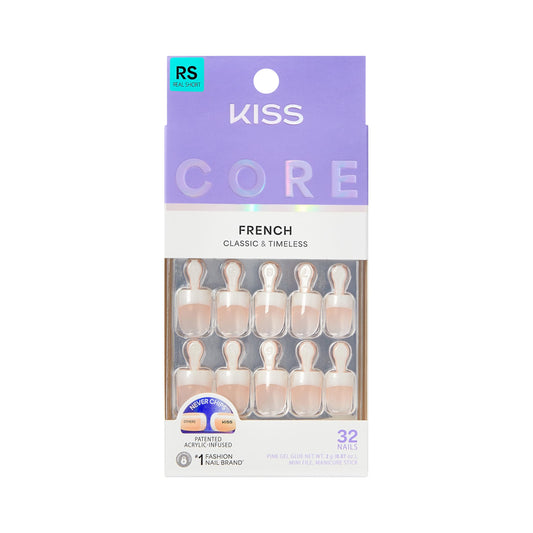 Kiss Core, Press On Nails, Nail glue included, 'I Wish', White, Real Short Size, Square Shape, Includes 32 Nails, 2g Glue, 1 Manicure Stick, 1 Mini File